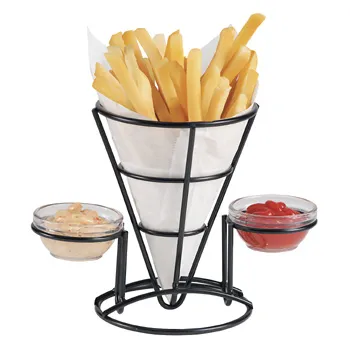 GET Enterprises - 4-361742 - Black Fry Cone With 2 Condiment Holders