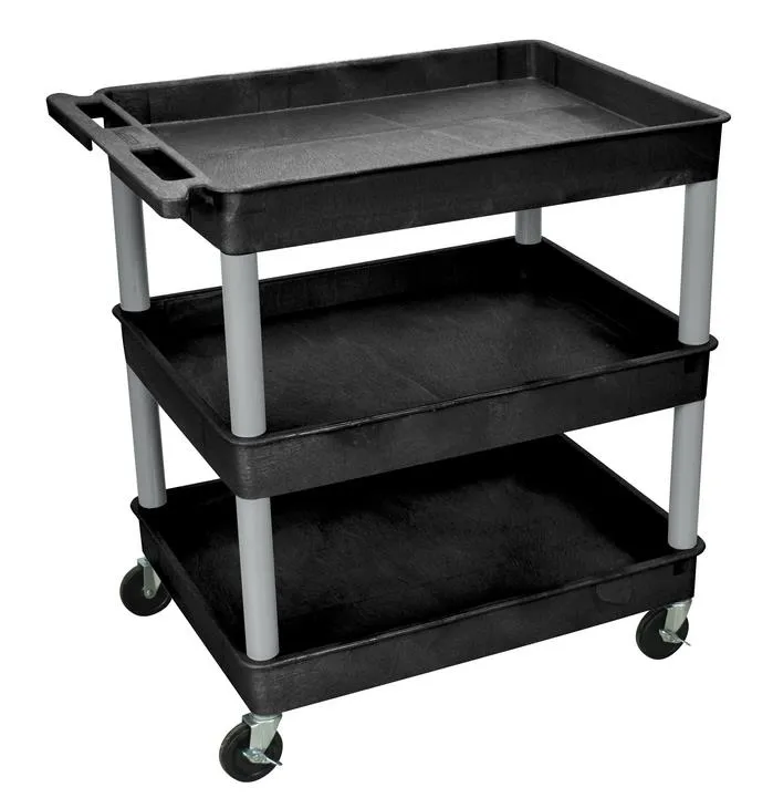 Luxor BKTC111GY - Plastic 3 Shelf Utility Tub Cart - Black