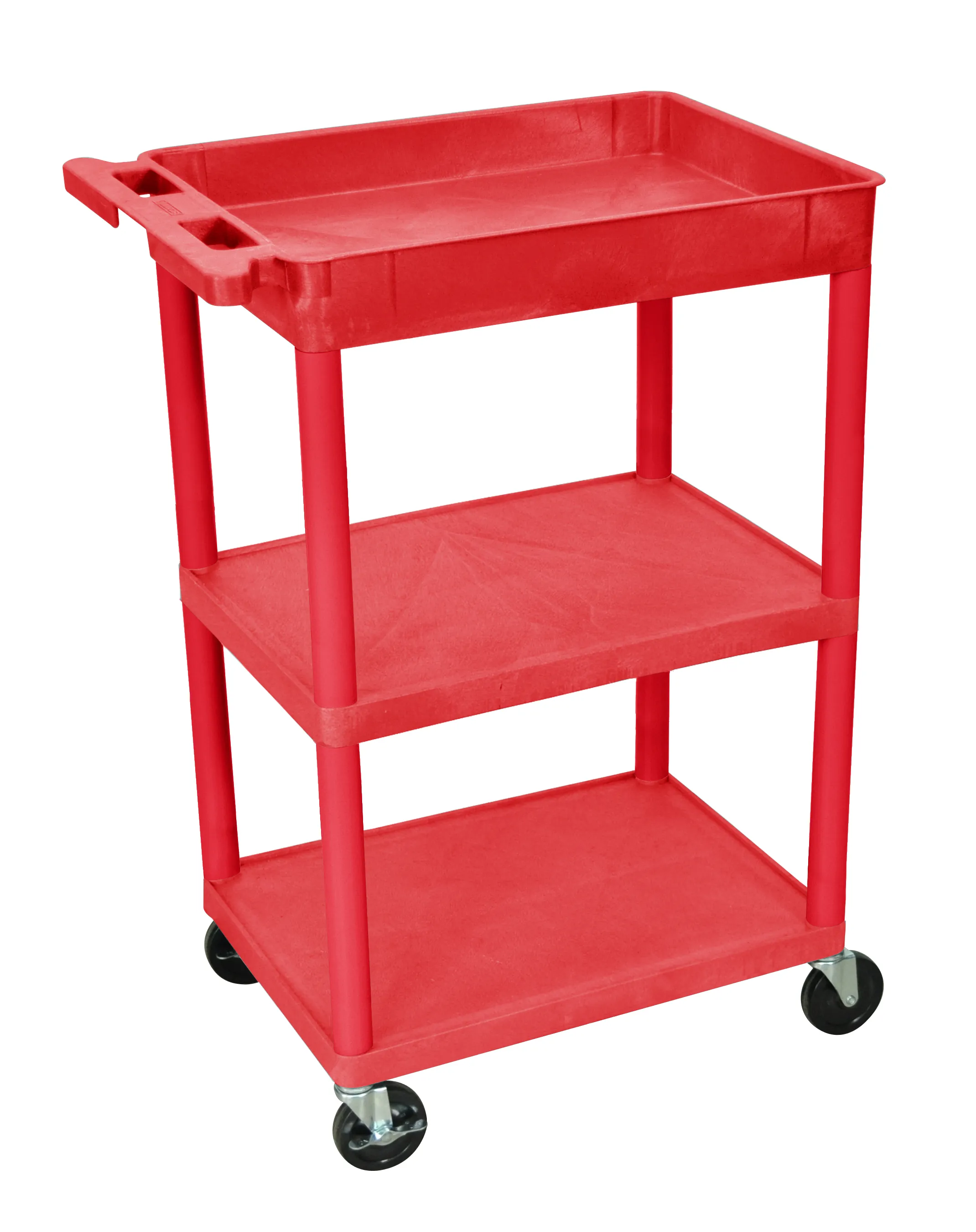 Luxor STC122RD - Plastic 3 Shelf Utility Tub Cart - Red