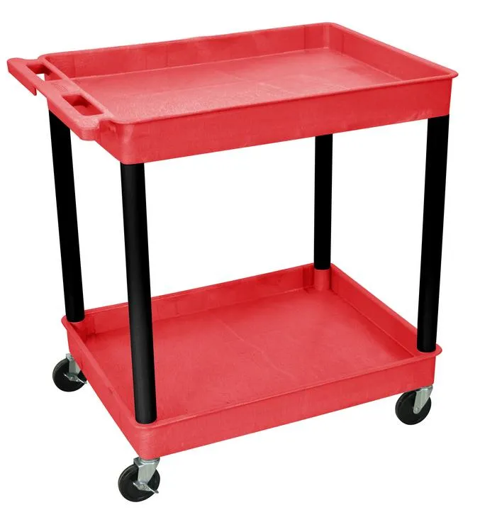 Luxor RDTC11BK - Plastic 2 Shelf Utility Tub Cart - Red
