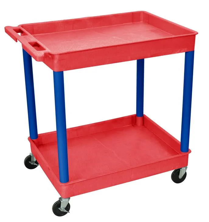 Luxor RDTC11BU - Plastic 2 Shelf Utility Tub Cart - Red