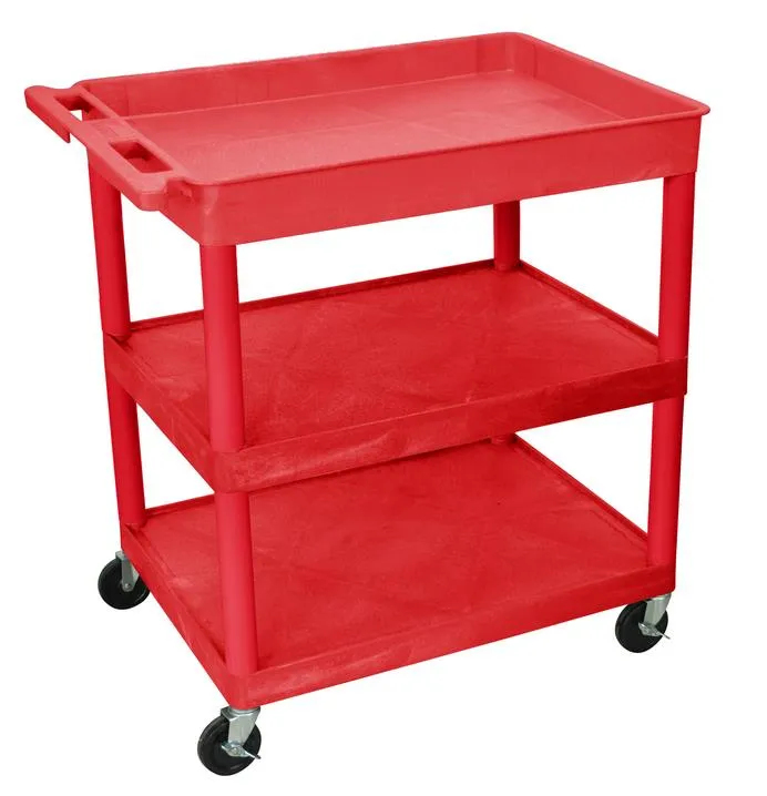 Luxor TC122RD - Plastic 3 Shelf Utility Tub Cart - Red