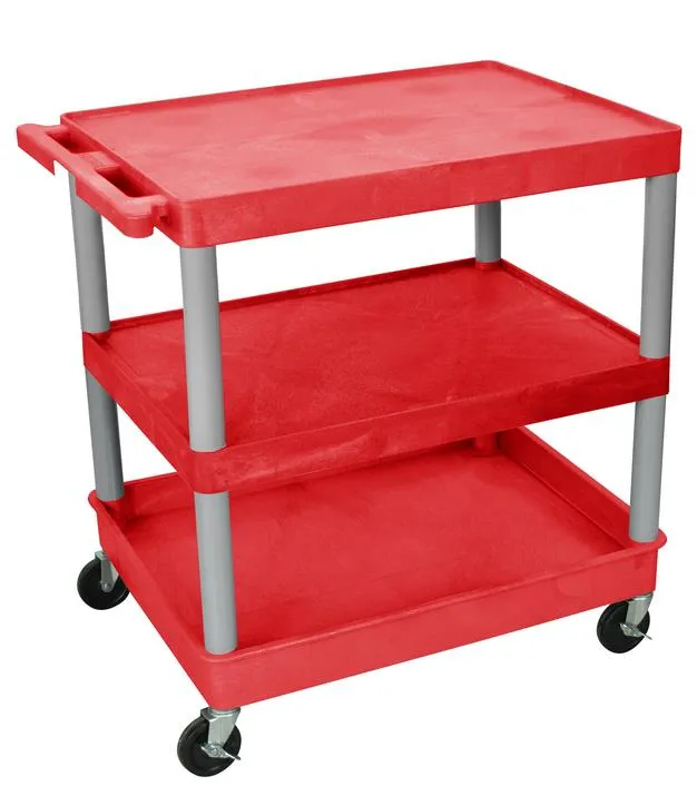 Luxor RDTC221GY - Plastic 3 Shelf Utility Tub Cart - Red