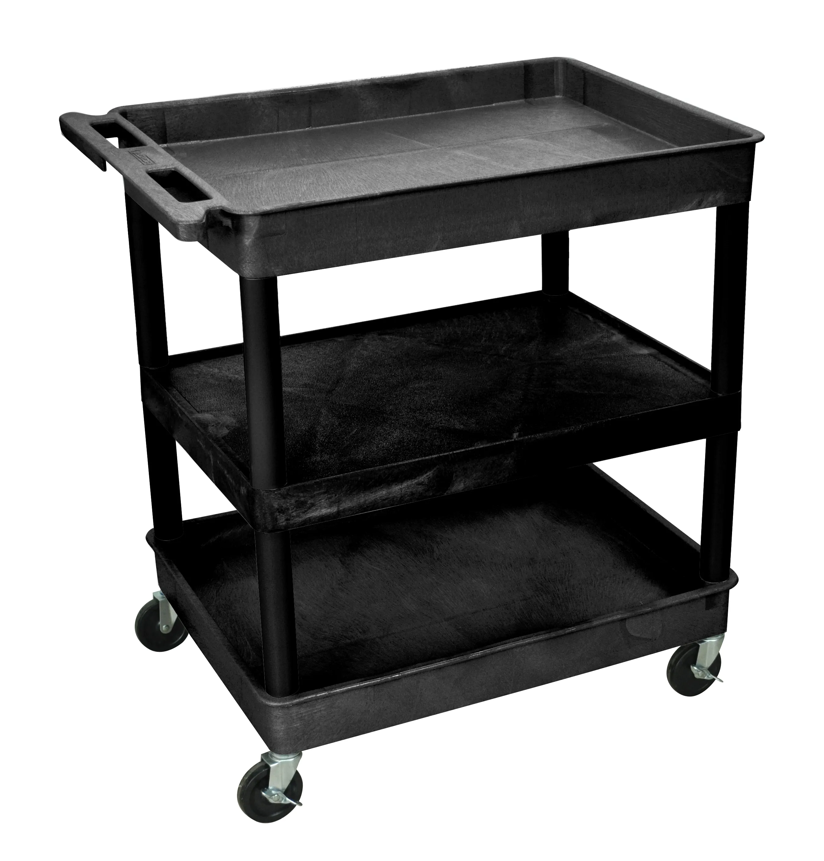 Luxor TC121B - Plastic 3 Shelf Utility Tub Cart - Black