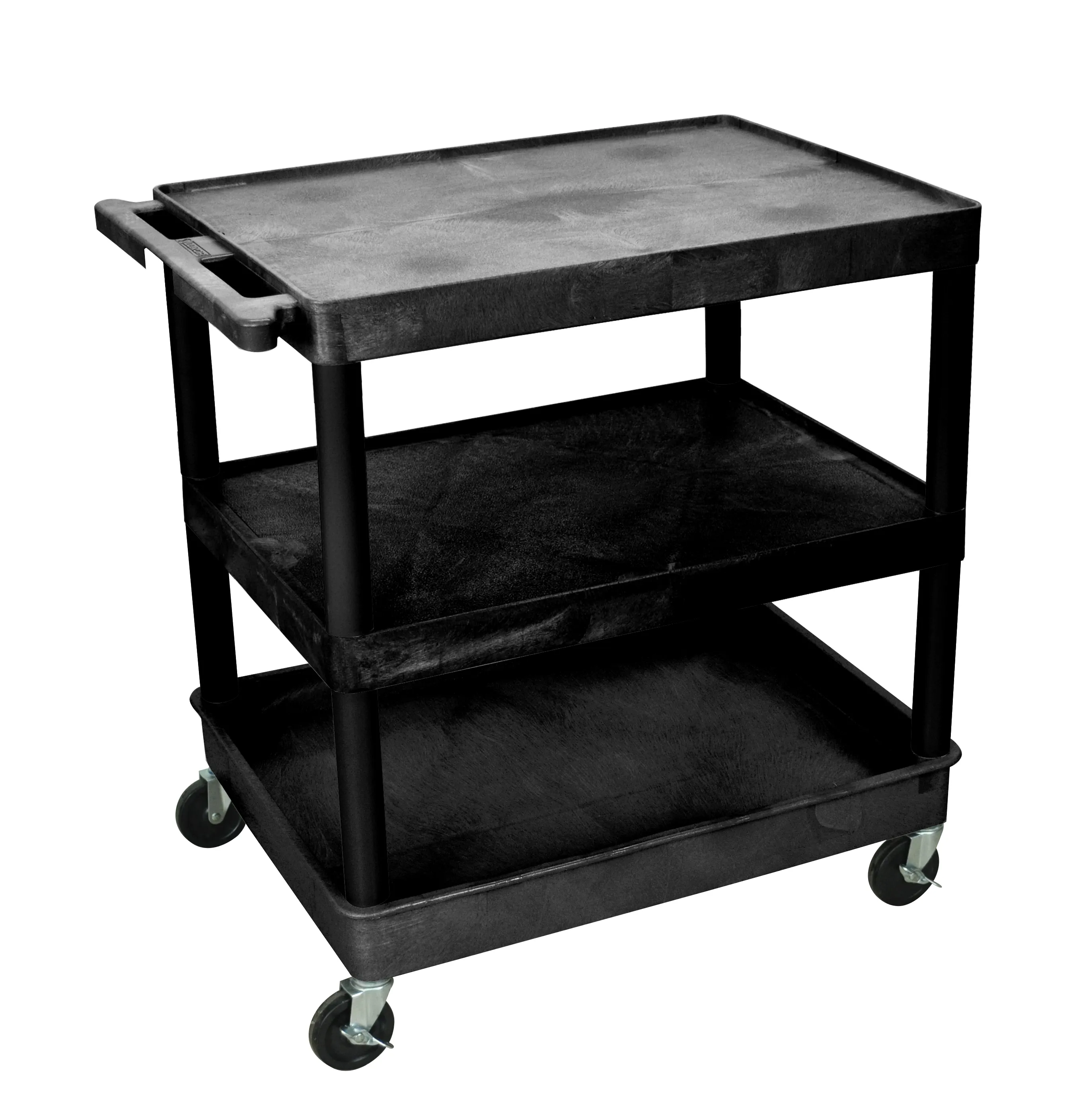 Luxor TC221B - Plastic 3 Shelf Utility Tub Cart - Black