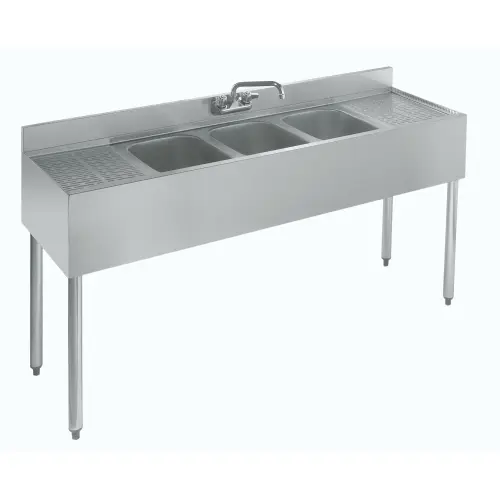 Krowne Metal - 18-53C - 1800 Series 60" Three Compartment Bar Sink - 12" Drainboards on Left/Right