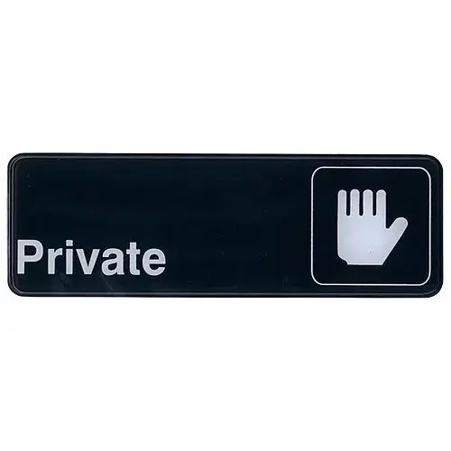 Update International S39-3BK - 9" x 0.06" x 3" - Sign - Board - Private - White on Black  