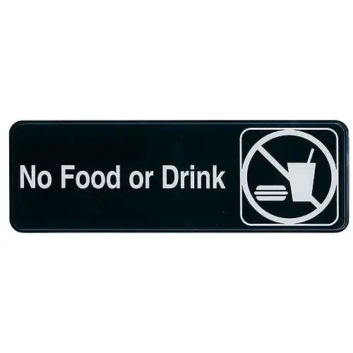 Update International S39-30BK - 9" x 0.06" x 3" - Sign - Board - No Food or Drink - White on Black   
