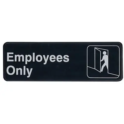Update International S39-4BK - 9" x 0.06" x 3" - Sign - Board - Employees Only - White on Black  