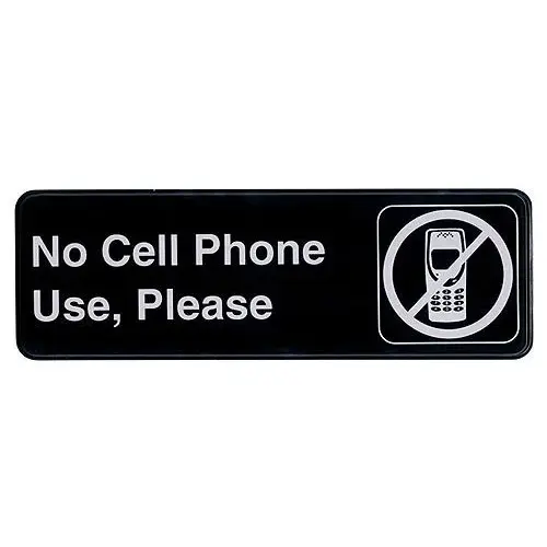 Update International S39-31BK - 9" x 0.06" x 3" - Sign - Board - No Cell Phone Use Please - White on Black  