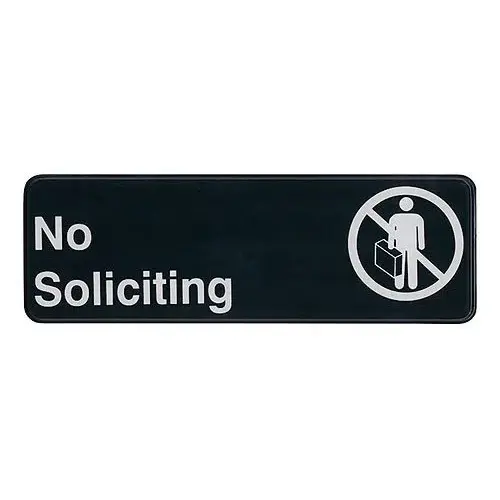 Update International S39-22BK - 9" x 0.06" x 3" - Sign - Board - Plastic No Soliciting - White on Black 