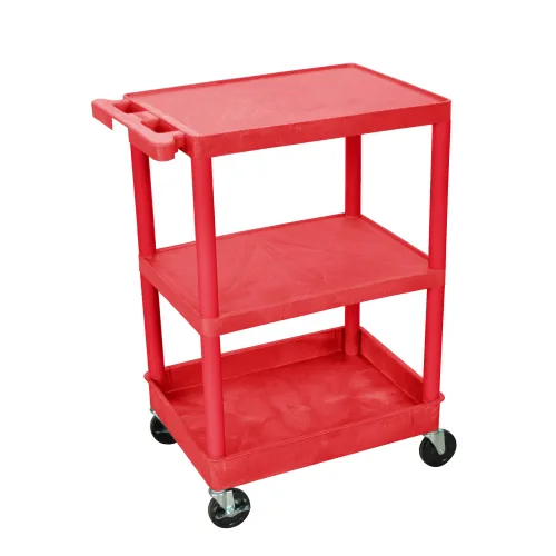 Luxor - STC221RD - Plastic 3 Shelf Utility Tub Cart - Red