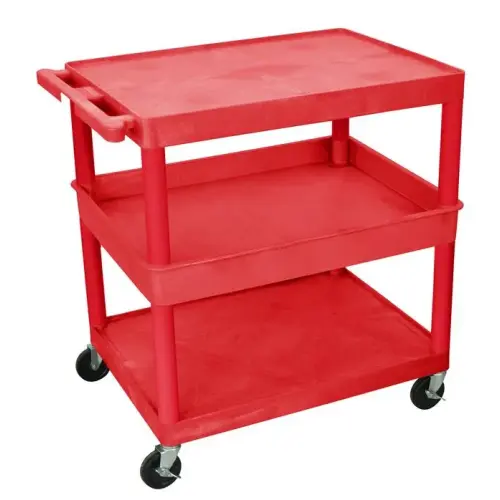 Luxor - TC212RD - Plastic 3 Shelf Utility Tub Cart - Red