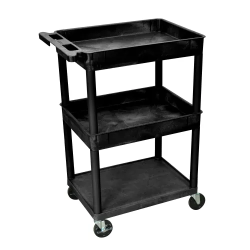 Luxor - STC112B - Plastic 3 Shelf Utility Tub Cart - Black