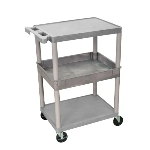 Luxor - STC212G - Plastic 3 Shelf Utility Tub Cart - Gray