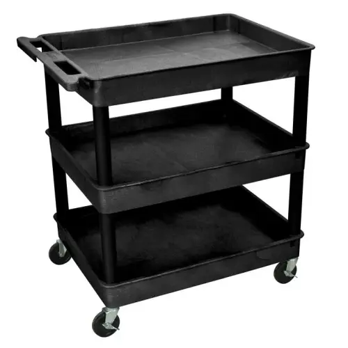 Luxor - TC111B - Plastic 3 Shelf Utility Tub Cart - Black