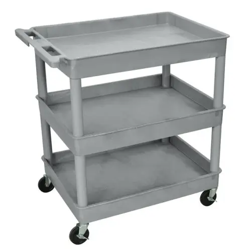Luxor - TC111G - Plastic 3 Shelf Utility Tub Cart - Gray